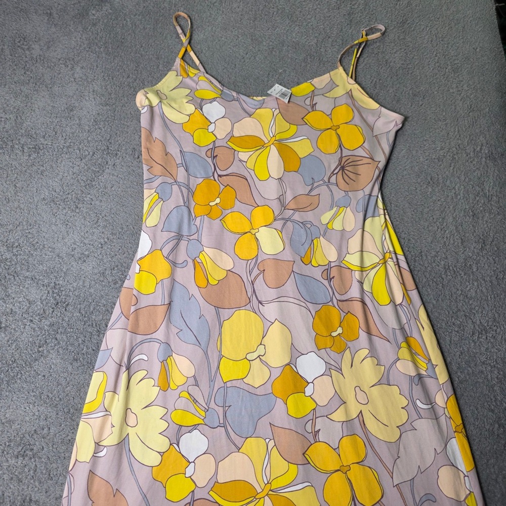 Haute Monde Womens 3X Slip Dress Purple Yellow Floral Retro V-Neck Midi Stretch